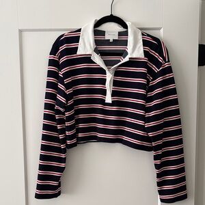 NWOT Reformation Anna Cropped Navy Striped Rugby Top Sz Large